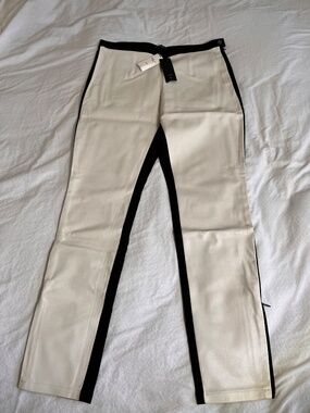 Banana Republic Faux Leather Addison Stretch Chino Pants - Ivory/Black (NWT)